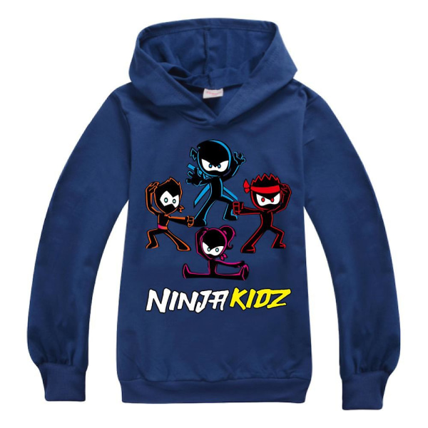 Ninja Kidz Printed Hoodie Långärmad Hooded Sweatshirt Pullover Navy Blue 7-8Years