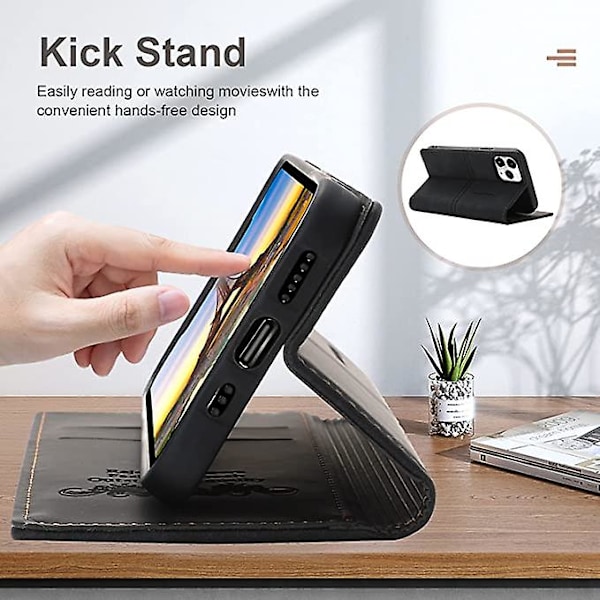 Etui til iPhone 12 Pro med kortholder, svart PU-lær, lommebok-flip til Apple iPhone 6,1 tommer