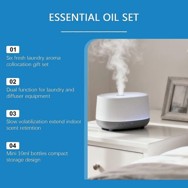 Rent og friskt eteriske oljer sett 610ML, LaundryStyle duftoljer for diffuser luftfukter, blandbare duftoljer for hjem og vask 6 x 10ML