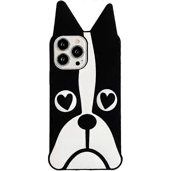 Ultratjockt Mjukt Silikon Fransk Bulldog Skal för Apple iPhone 13 Pro Max 3D Valp Svart och Vit Färg Söt Rolig Kawaii