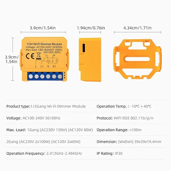 Tuya WiFi Smart Dimmer Switch Modul 1CH Kontroll LED-lampor
