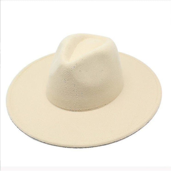 Varm Vinter Klassisk Bredskygget Fedora Hat Sort Hvid Uldhatte Mænd Kvinder Krøllelig Hat (Beige)