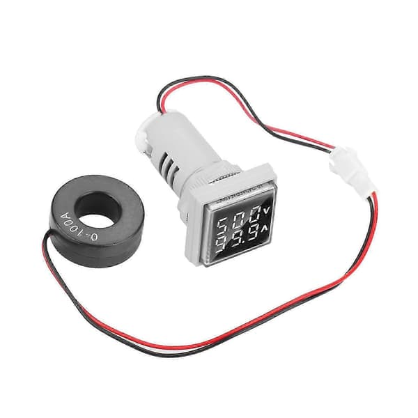 LED Digital Display AC Spænding Strømmåler Indikator 22mm 0-100A Måler Indikator (hvid)