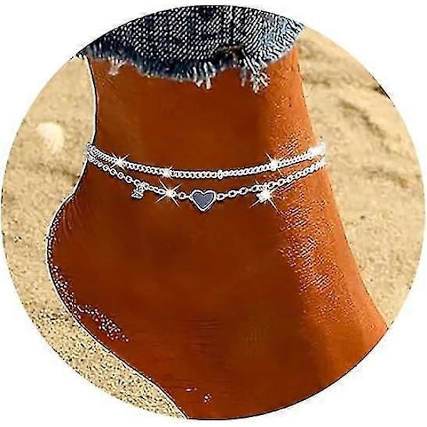 Hopea Anklet-Rannekkeet, 925 Hopeapinnoitettu Charm Dainty Layer Anklets Naisille Trendikäs