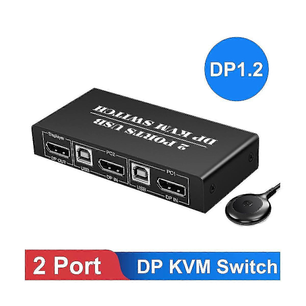Dp Kvm Switch 2 Port 8k@30hz Displayport1.2 Switch 2 Ind 1 Ud Med 3 Usb2.0 Port Til 2 Pc Laptop Deling Tastatur Mus