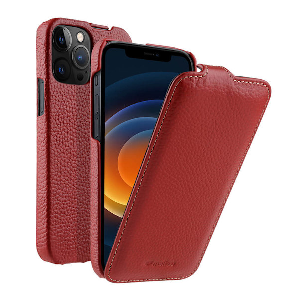MELKCO Magnetiskt Telefonfodral för iPhone Vertikalt Flip Läder + PC Stötsäkert Skyddsfodral - Grön Red 13 Pro Max