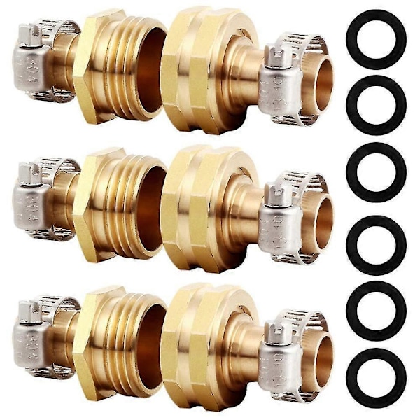 Messing Slangereparationsstykke med Rustfri Stålklemmer, Passer til 3/4 tommer Haveslangefittings, Han a