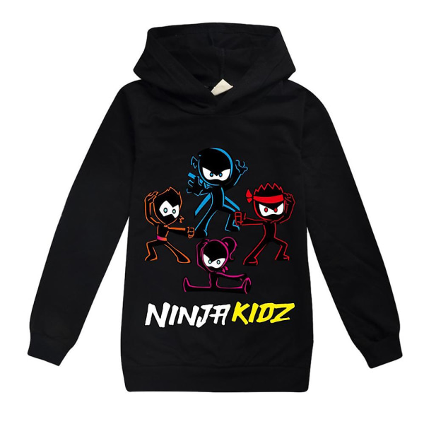 Ninja Kidz Printed Hoodie Långärmad Hooded Sweatshirt Pullover Black 13-14Years