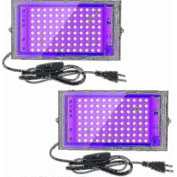 Pakke med 2 100W UV LED Floodlight Sort Lys IP65 Vandtæt, UV LED Lys, AQ Effekt Belysning