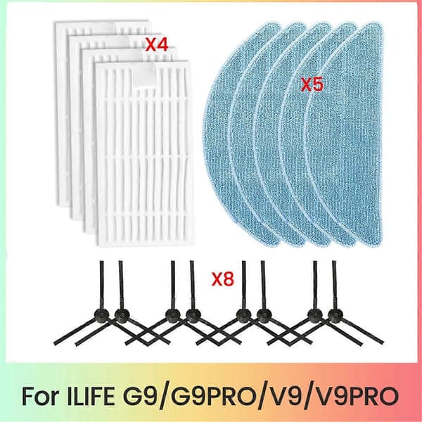 Sidebørste Filter Moppeklud til ILIFE G9/G9PRO/V9/V9PRO Støvsuger Tilbehør