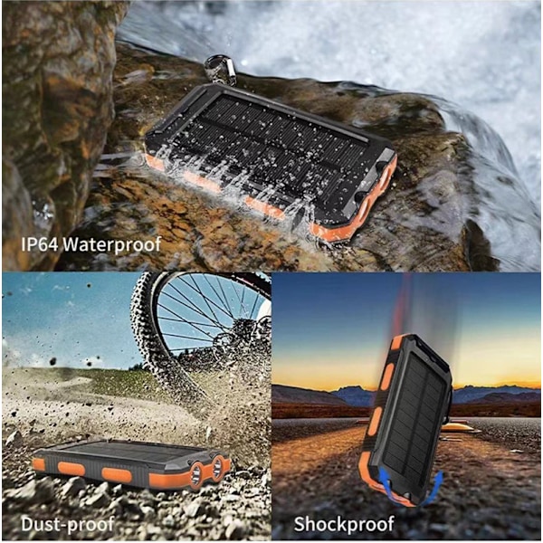 Solar Lader 20000mAh Powerbank - Trådløs Bærbar Lader 2A USB C Hurtiglading Ekstern Batteripakke for Telefoner Nettbrett