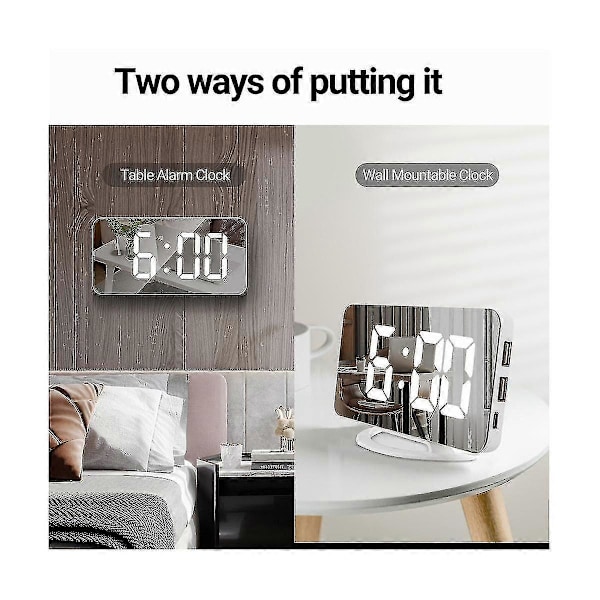 Digital Väckarklocka 7\" LED Spegel Elektroniska Klockor Med Touch Snooze Dubbel USB Laddning Skrivbord Vägg Mod