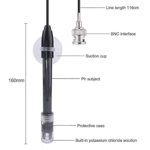 Egnet til Ph Erstatningsprobe Akvarium Hydroponisk Laboratorieelektrode Ph Meter Potentialetest Bnc Q9 Connec-FO SHAN RAN WANG