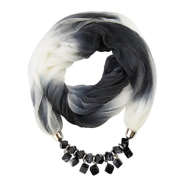 Dame Tørklæde, Tørklæde, Halskæde, Halstørklæde, Chiffon Tøj, Elegant Solbeskyttelse, Wrap Tørklæde Med Halskæde, Smykker Til Sommer, Efterår, Sort/hvid