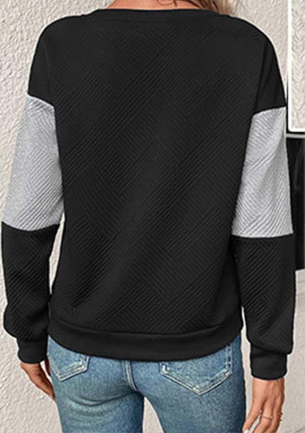 Dam Lös Långärmad Färgblock Texturerad Tröja Mörkgrå M Dark Grey M