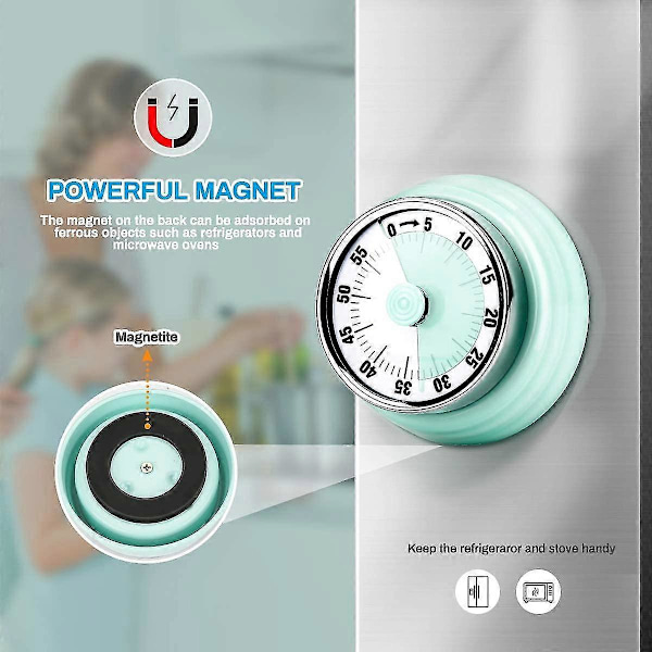 Kjøkkentimer, 60 min magnetisk, ingen batteri nødvendig med 72db alarm