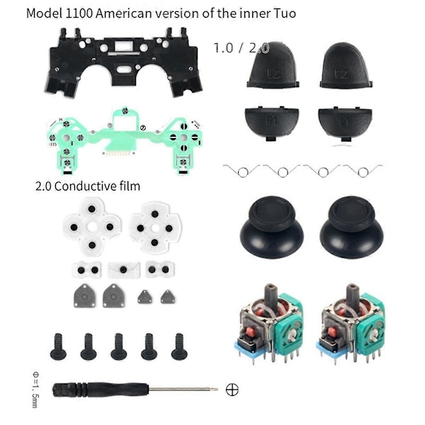 3D Joystick Kit til PS4 Controller JDM 011 1100 1000 US Version L1 R1 L2 R2 Trigger Knap Conductiv