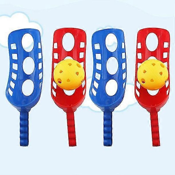 2 Set Skopa Boll Återanvändbar Plast Kasta Fånga Set Starta Fånga Bollar Skopa Boll Spel Pop Launcher För Barn Utomhussporter Strand, Röd Och Blå