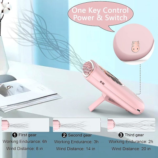 Bærbar halsventilator, håndholdt miniventilator, elektrisk ventilator, 2000mAh batteridrevet ventilator med snor, pink