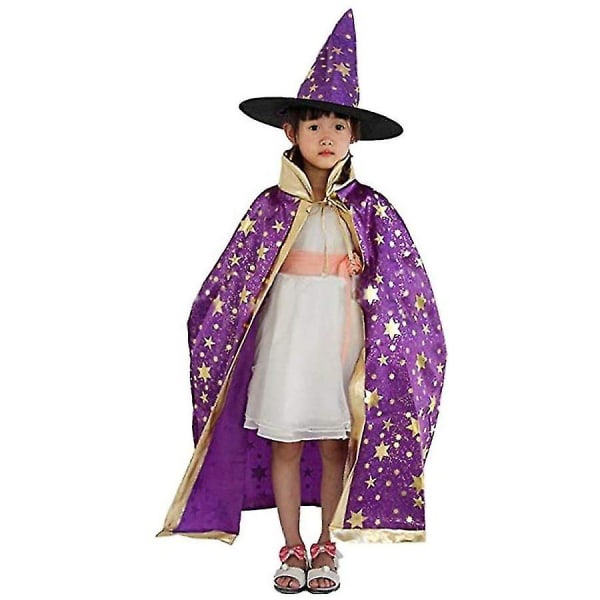Barn Halloween kostym, halloween mantel Häxa Wizard Cape med hatt för barn Cosplay Party