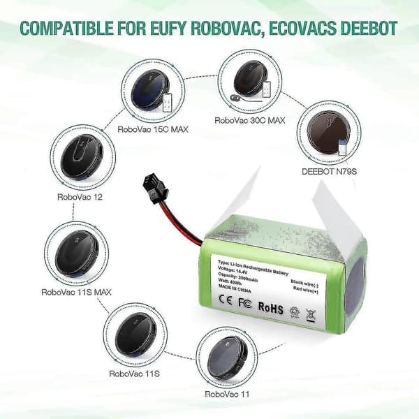 14.4v 2800mah lithium ion batteri egnet til Ecovacs Deebot N79s, n79, dn622, eufy Robovac 11