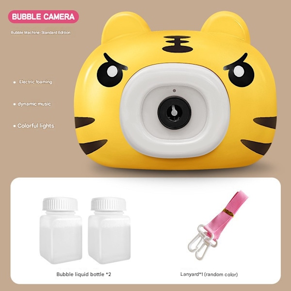 Helautomatisk lysande bubbelkamera, elektriska bubblor, dynamisk musik Tiger