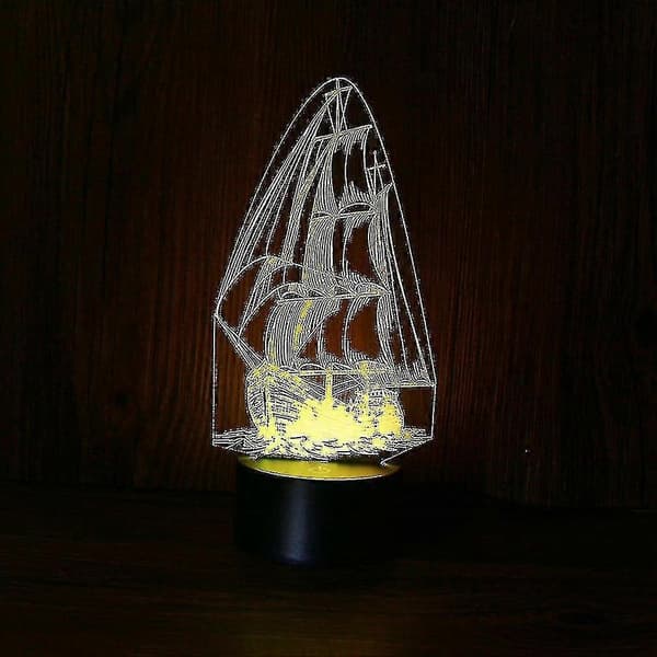 Seilbåt 3D LED nattlys Barnerom Bordlampe