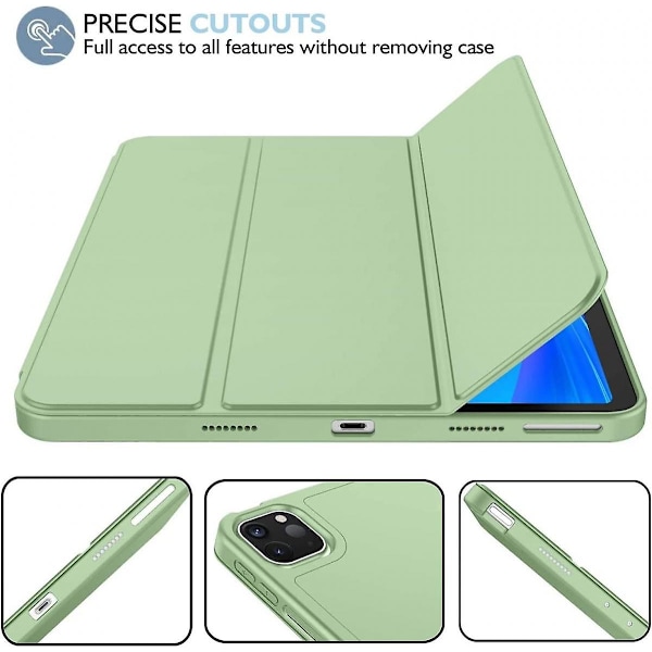 iPad Pro 12.9 tum 5:e generationen / 4:e generationen (2021 och 2020) Kompatibelt Smart Sleep-läge Pennhållare PU Läderbelagd Premium Tablet Skal (Ljusgrön)