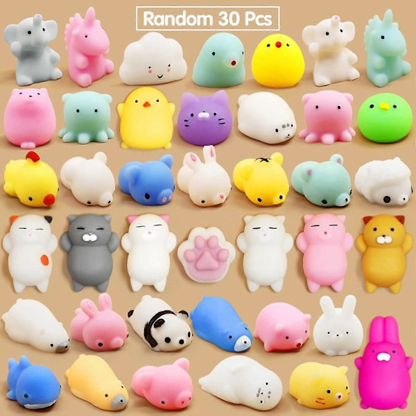 Mochi Squishy Leker, 30 stk Mini Squishy Partygaver for barn Dyre Squishies Stress Relief Leker Katt Panda Unicorn Squishy Klem Leker Kawaii Squish
