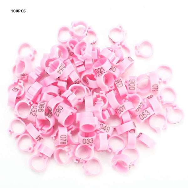 100 stk. 8MM Nummererte Plast Fuglefotringer - 001-100