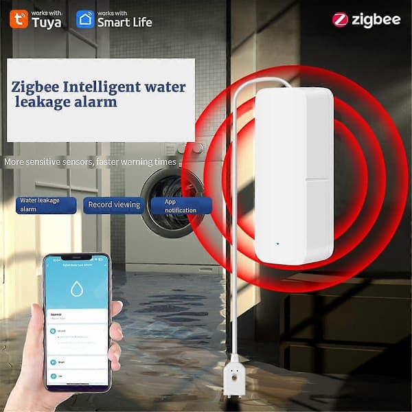 Tuya ZigBee Vattennivåsensor Läckslarm Översvämningsläcksdetektor Smart Hem Vattenvarning Överflödeslarm Säkerhetssystem