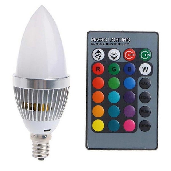 3W Smart E14 RGB LED Farveskiftende Pære med 24 Knaps Fjernbetjening Mælkehvid Lampeskærm
