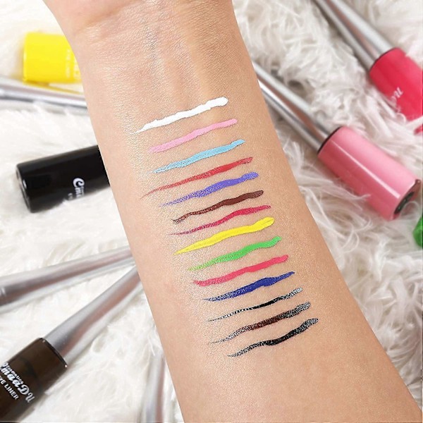 14 Färgade Eyeliners - Flytande Färgad Eyeliner Högpigmenterad - Vit Eyeliner - Flytande Eyeliner Färgglatt Set