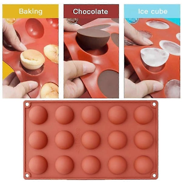 15-hulrums Halvkugle Silikoneform, 3 Pakker Bageform til Fremstilling af Chokolade, Kage, Gelé, Kuppel Mousse