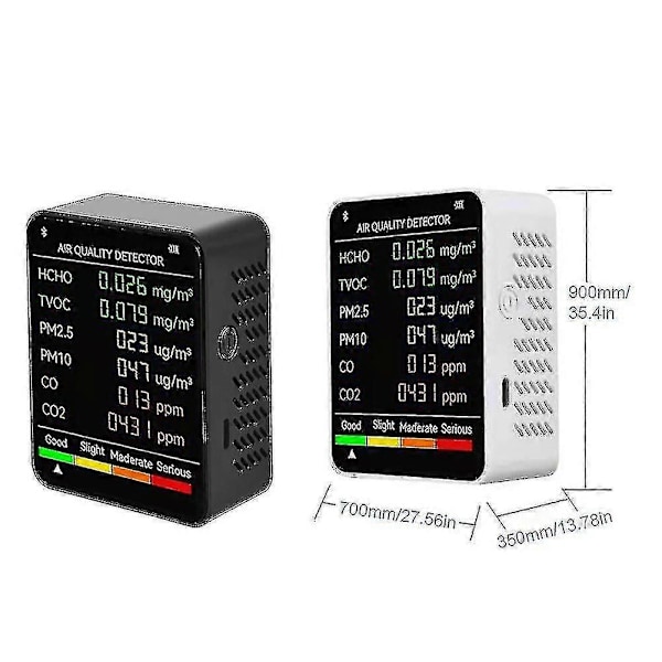 6-i-1 Luftkvalitetsdetektor LCD Stor Skjerm CO2-måler PM2.5 PM10 HCHO TVOC CO CO2 Karbondioksid Formaldehyd Monitor
