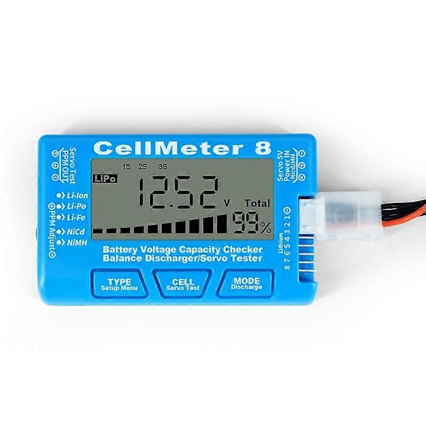 RC Cellmeter 8 Digital Batterikapacitetskontrollör Testare Spänningstestare för Li-Ion NiMH Nic