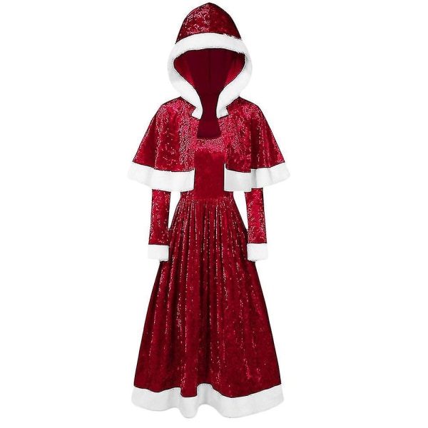 Kvinnor Hooded Christmas Skater Fancy Dress Santa Cloak Cosplay Kostym Red XL