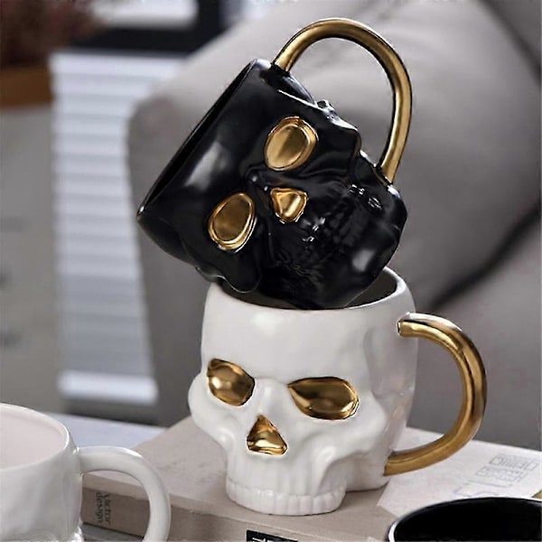Halloween Skull Cup med Håndtak Uten Lokk Keramisk Kopp Morsom Vann Øl Melk Kopp Mokka Kopp Kreativ Modellering Krus, 600ml D