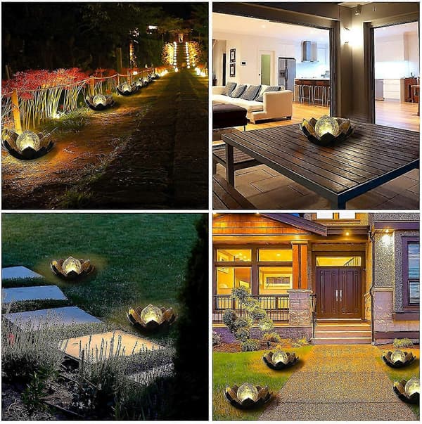 Lotus LED Solcellelampe med Glaskugle Solcellelampe til Sti, Gårdhave, Veranda, Terrasse (Grå)