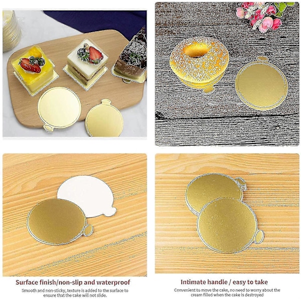 100 stk Bretter Baktøy Dekorativ, Rund Moussekake Bretter, Rund Kake Papp Moussekake Bretter, Gullpapir Cupcake Kakebase Mini Dessert