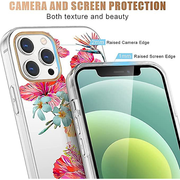 Blomstermønsterdeksel designet for iPhone 12 Promax 6.7 tommer, Klar design for kvinner jenter, Beskyttende hardt deksel Støtsikkert Slim Fit Blomstertelefonskall