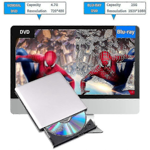 Ulkoinen DVD-asema 3D, USB 3.0 ja Type-C CD DVD-lukija