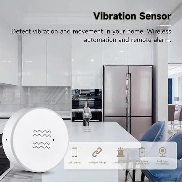 4 st Tuya ZigBee smart vibrationssensor realtidsövervakning dörr- och fönsterdetekteringslarm smart hemsäkerhetssystem White
