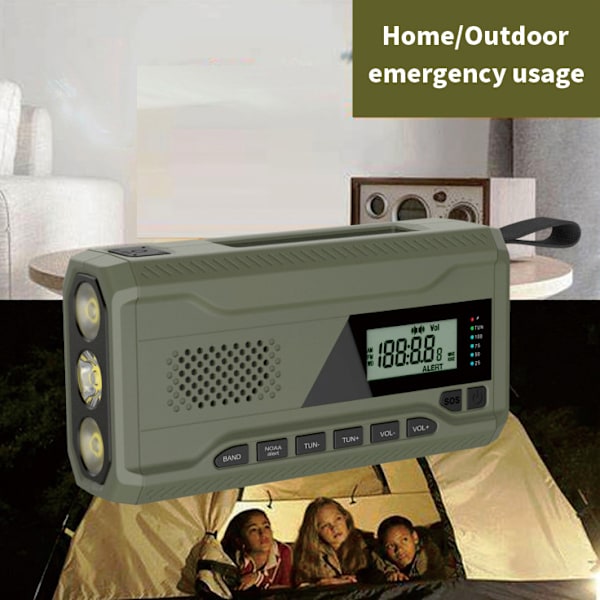 DAB/FM Bluetooth Radio Nødradio Innebygd 4500Mah Batteri Bærbar Solcelle Håndsveiv Radio Mottaker