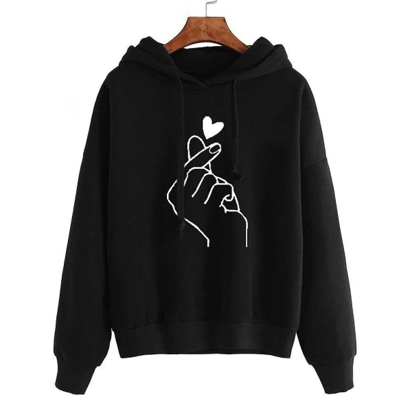 Printed Hoodies Långärmad Hood Sweatshirt Casual Lösa Pullover Toppar Black M