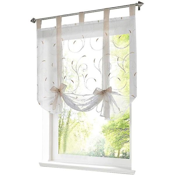 Hissgardin med broderiband Romerska gardiner Transparenta öglor Gardin (bxh 80x140cm, Sand)