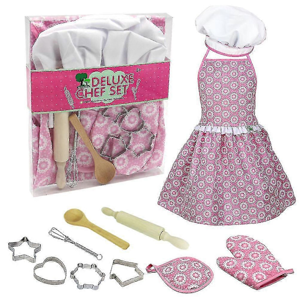 11/20 st Matlagnings- och bakningsset för barn, Kock Rollspelskläder Set Förkläde Kockhatt Redskap Kakskärare Muffinsformar Handskar för små flickor Pr