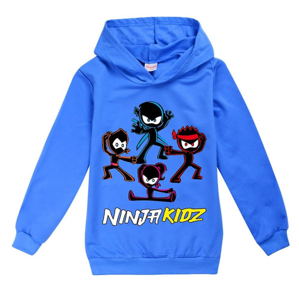 Ninja Kidz Printed Hoodie Långärmad Hooded Sweatshirt Pullover Blue 7-8Years