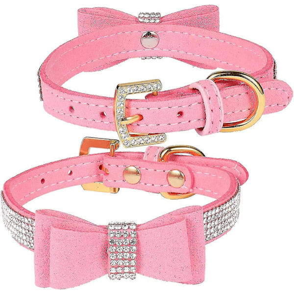 Krystal Hundehalsbånd/kattehalsbånd Fløjl Læder Med Sløjfe Rhinestone Hvalpe/killingehalsbånd Til Små Hunde & Katte xs (hals For: 8-10 tommer)