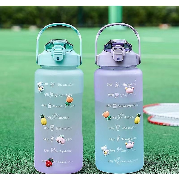 JUSCH Ny stor vattenflaska med sugrör, gradient frostat utomhus plastmugg, sport fitness skala vattenmugg gradient pulverblå 1500ml (WZ218